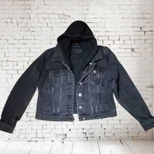 BLANKNYC Distressed Black Denim Jacket with Hoodie Insert  unisex Medium  Grunge